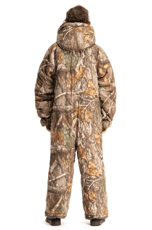 Adult man in a Selk'bag Instinct Realtree® EDGE® camouflage wearable sleeping bag