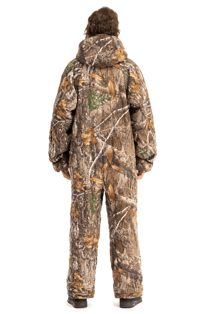 Adult man in a Selk'bag Pursuit Realtree® EDGE® camouflage wearable sleeping bag