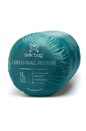 Green ice Selk'bag sleeping bag in a stuff-sac